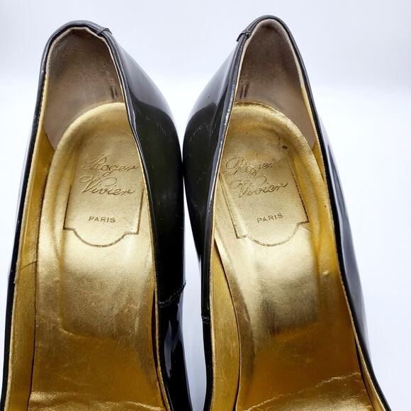ROGER VIVIER Forrest Green Gold Patent Leather Heel Made in Italy Sz 39.5 US 8.5 - Picture 9 of 13